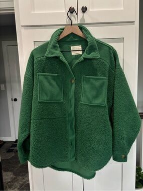 American Eagle Outfitters Green Sherpa Button-Front Jacket